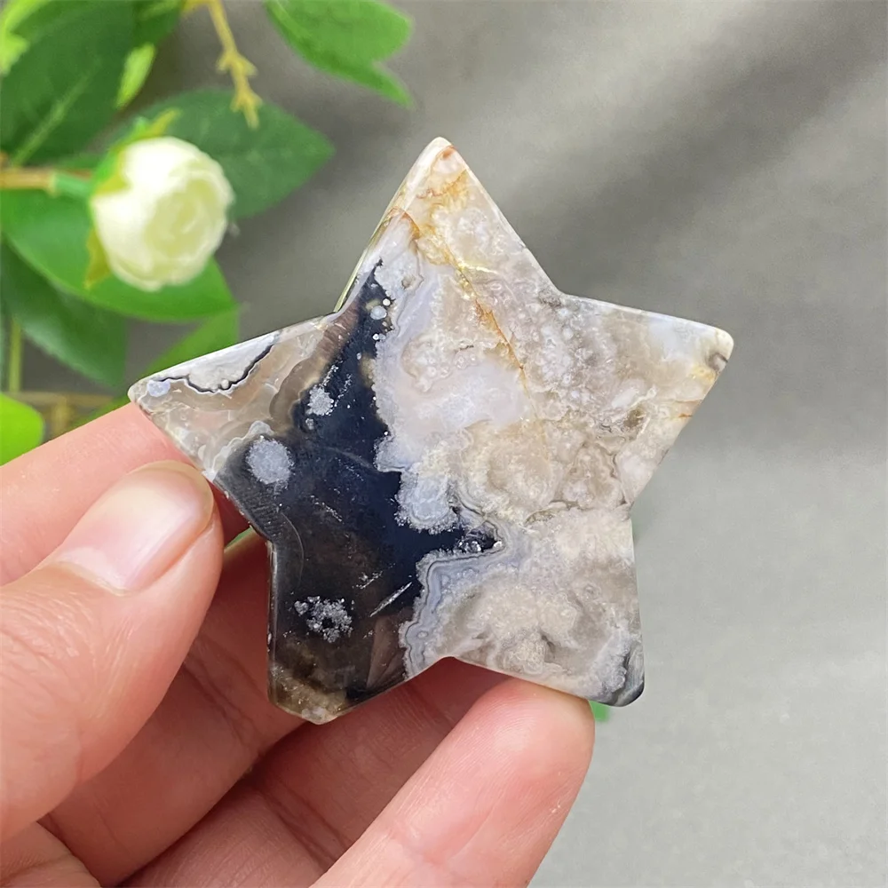 Natural Black Cherry Blossom Agate Crystal  Star Reiki Energy Desktop Decoration Unique Palm Stone Office Decor Gift Idea view 4