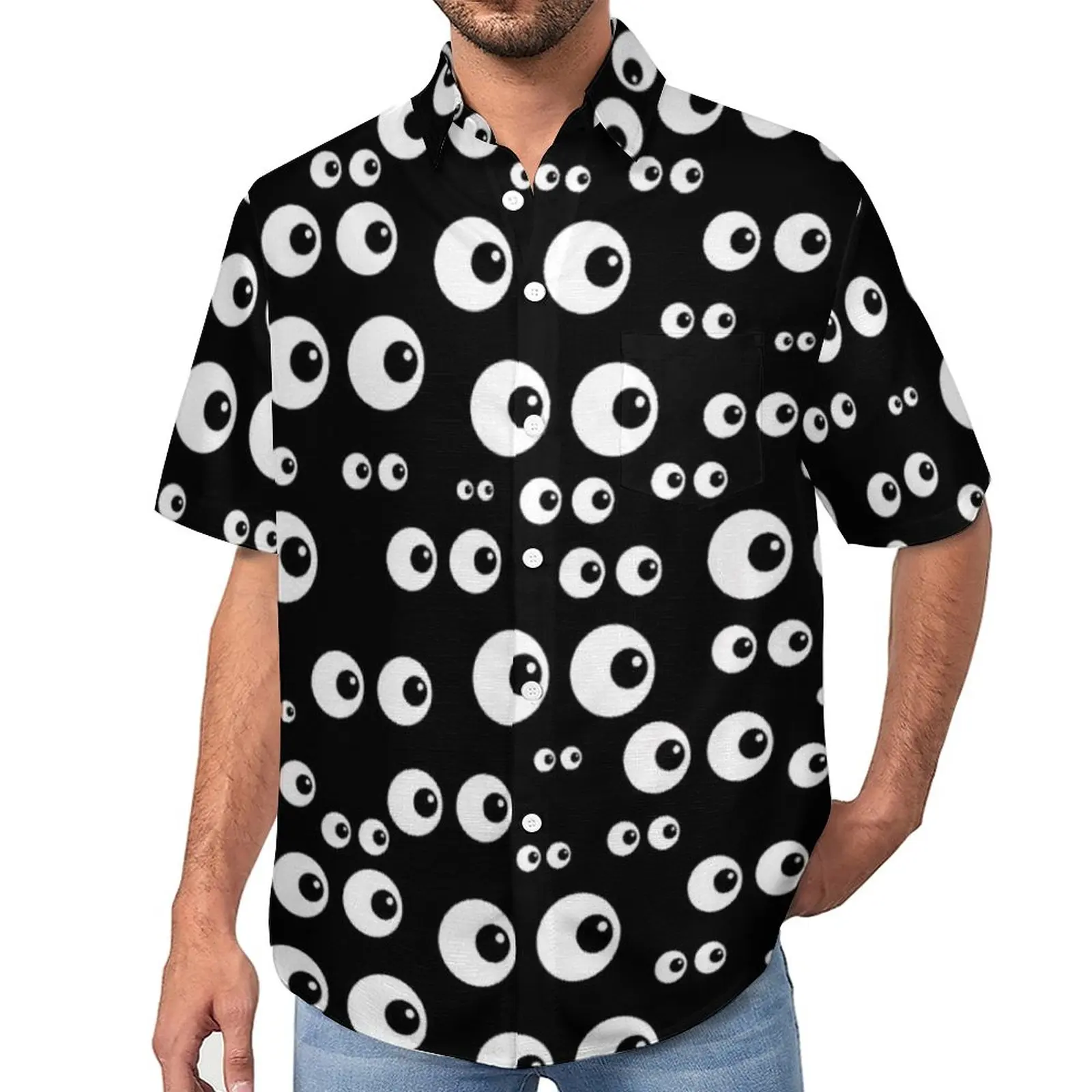 

Cartoon Eyes Casual Shirt Fun Black and White Eyeballs Design Beach Loose Shirt Summer Trending Blouses Graphic Oversize Clothes