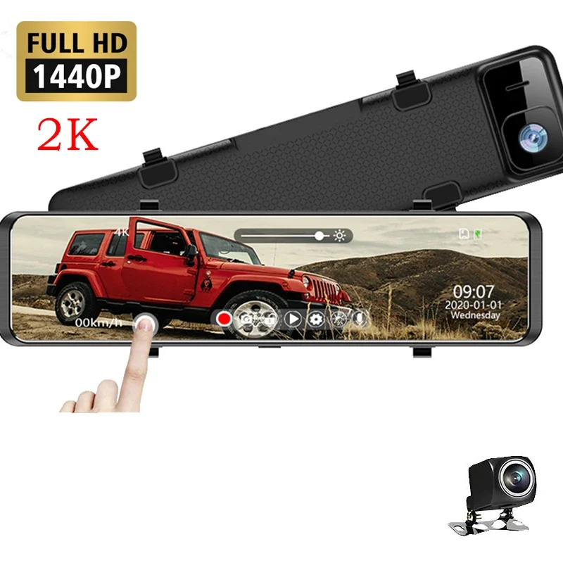 

12 Inches Car Camera Recorder Dual Lens Front 2K Rear 1080P Dash Cam With GPS Car DVR Black Box Supports G-sensor Dashcam