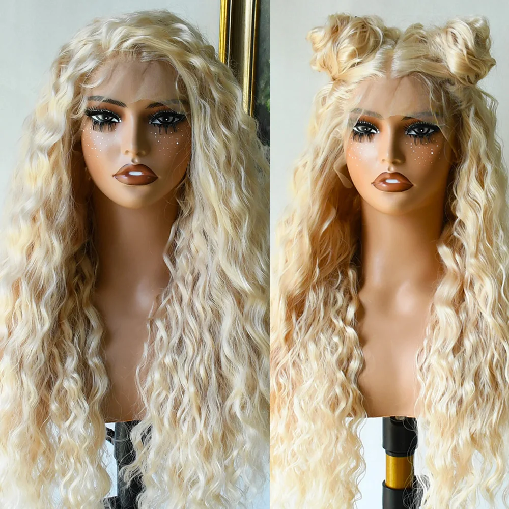 باروكة شقراء الدانتيل الجبهة فضفاضة موجة عميقة 13 × 4 HD شقراء شعر مستعار مجعد 30 بوصة الاصطناعية الدانتيل الشفاف أمامي الباروكات الإناث