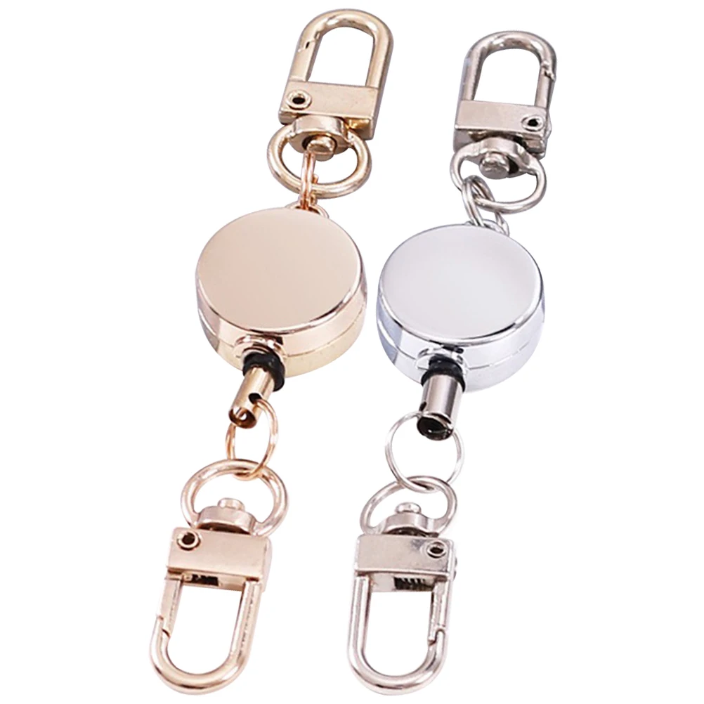 

2pcs Retractable Key Ring Metal Alloy Badge Holder Keychain Lanyard Key Retractable Holder Buckle Camping Hiking