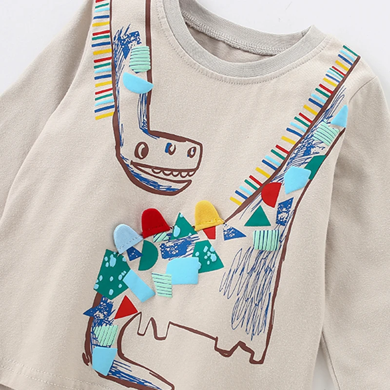 Little maven Tops Boys Wear Kids Clothes 2024 Spring Autumn Cartoon Dinosaurs Long Sleeves T-shirt Cotton Children\'s Clothing