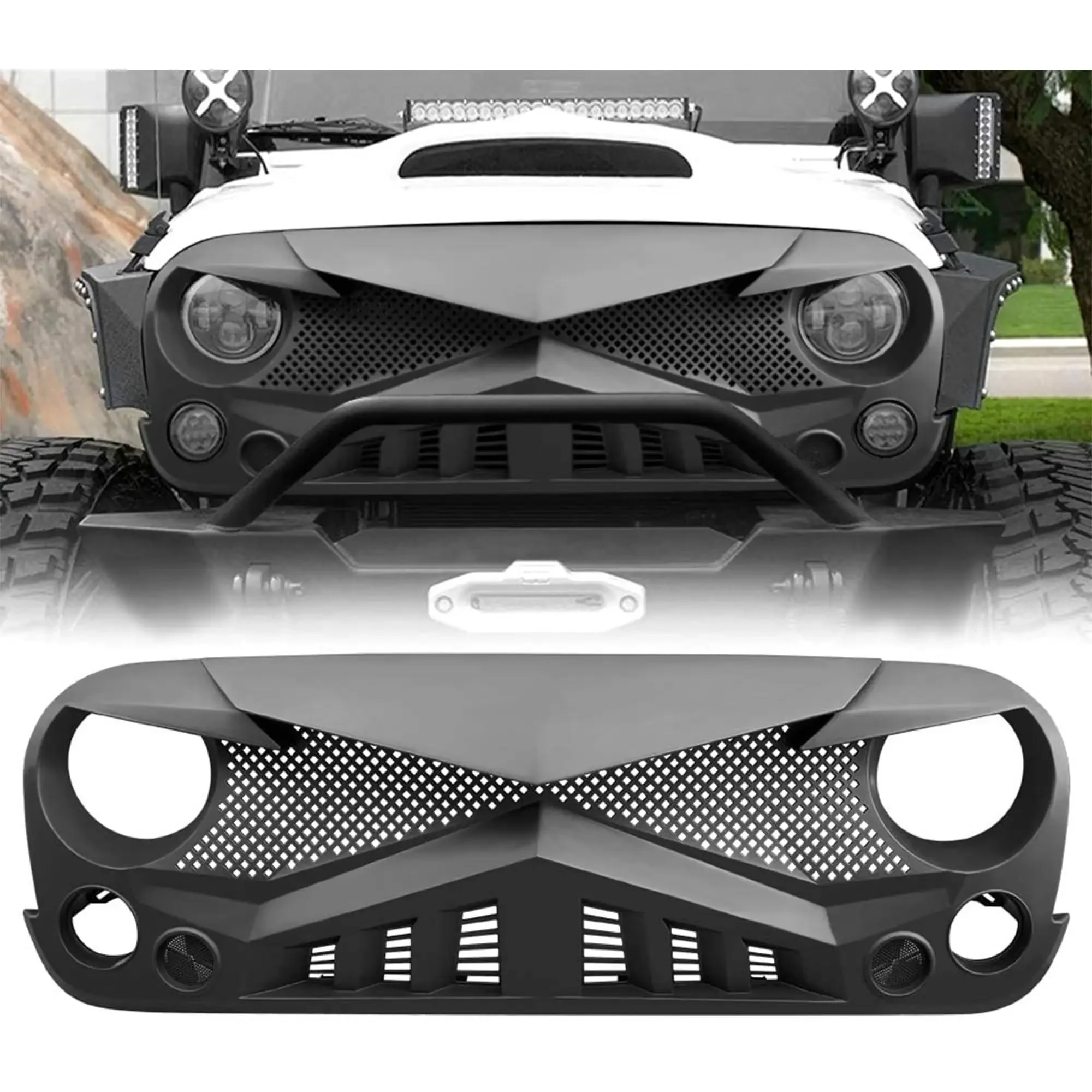 Hawke grilleafdekking compatibel met Jeep Wrangler, JK/JKU Rubicon en Sahara Sport 2007 - 2018 modellen matzwart