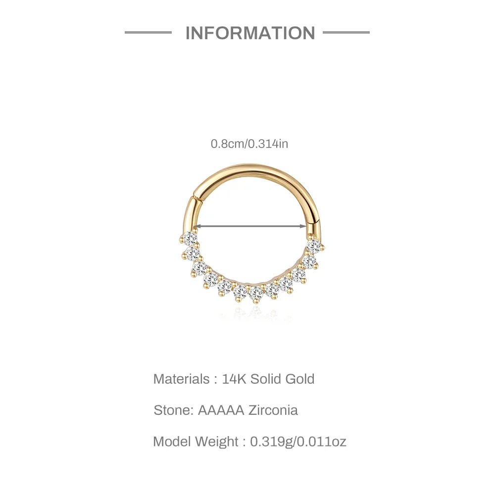 VAL 14K Solid Gold Hoop Earring For Women AAAAA Zircon Mini Delicate Ear Bone Puncture Body Jewelr Bride Wedding Patry Gift