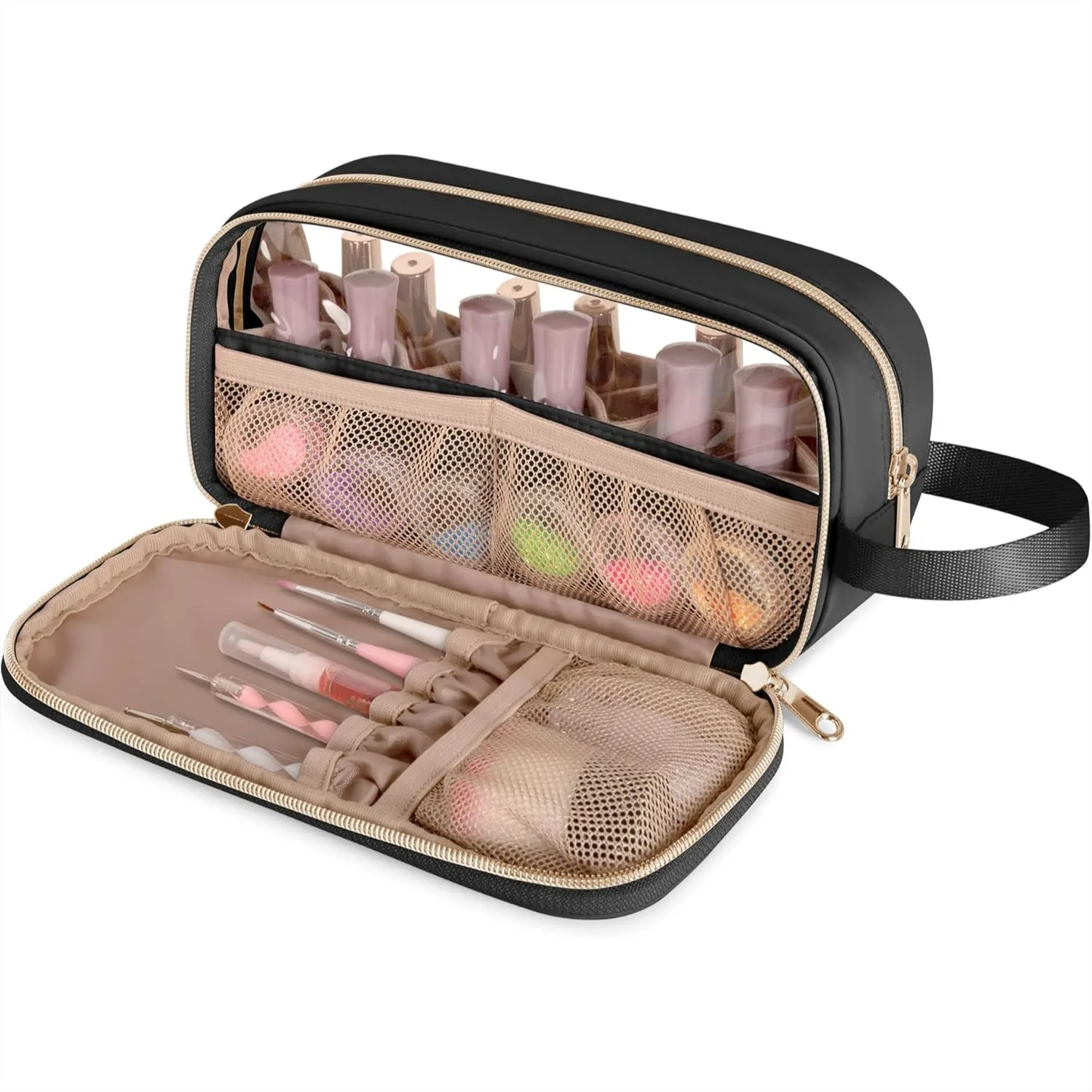 

Nail Polish Organizer Case for 12 Bottles, Travel Storage Bag with Clear Window, Black