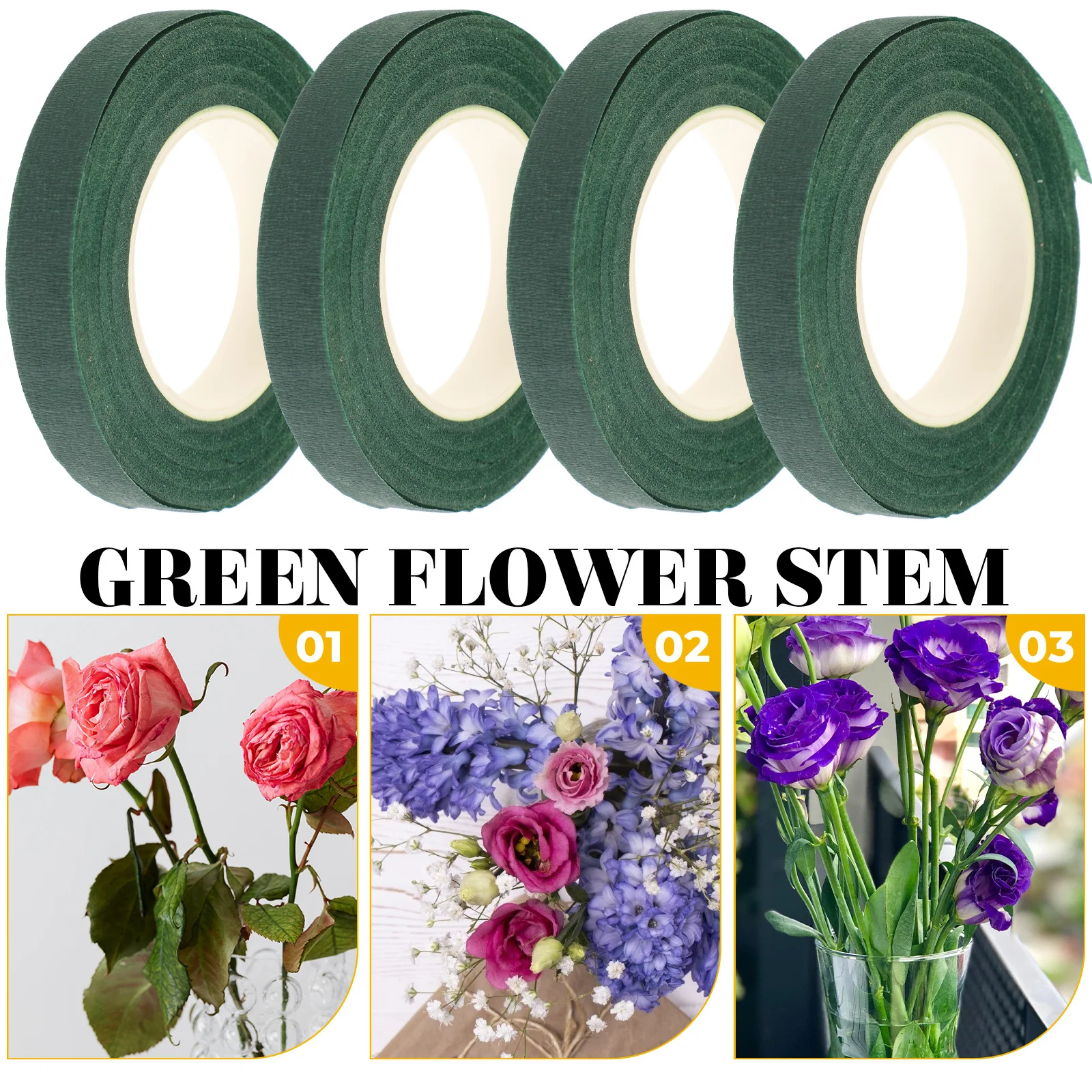 

4pcs Green Floral Tape Stretchable For Flower Arrangement Stem Wrapping Bouquet Diy Craft Wreath Making Supplies