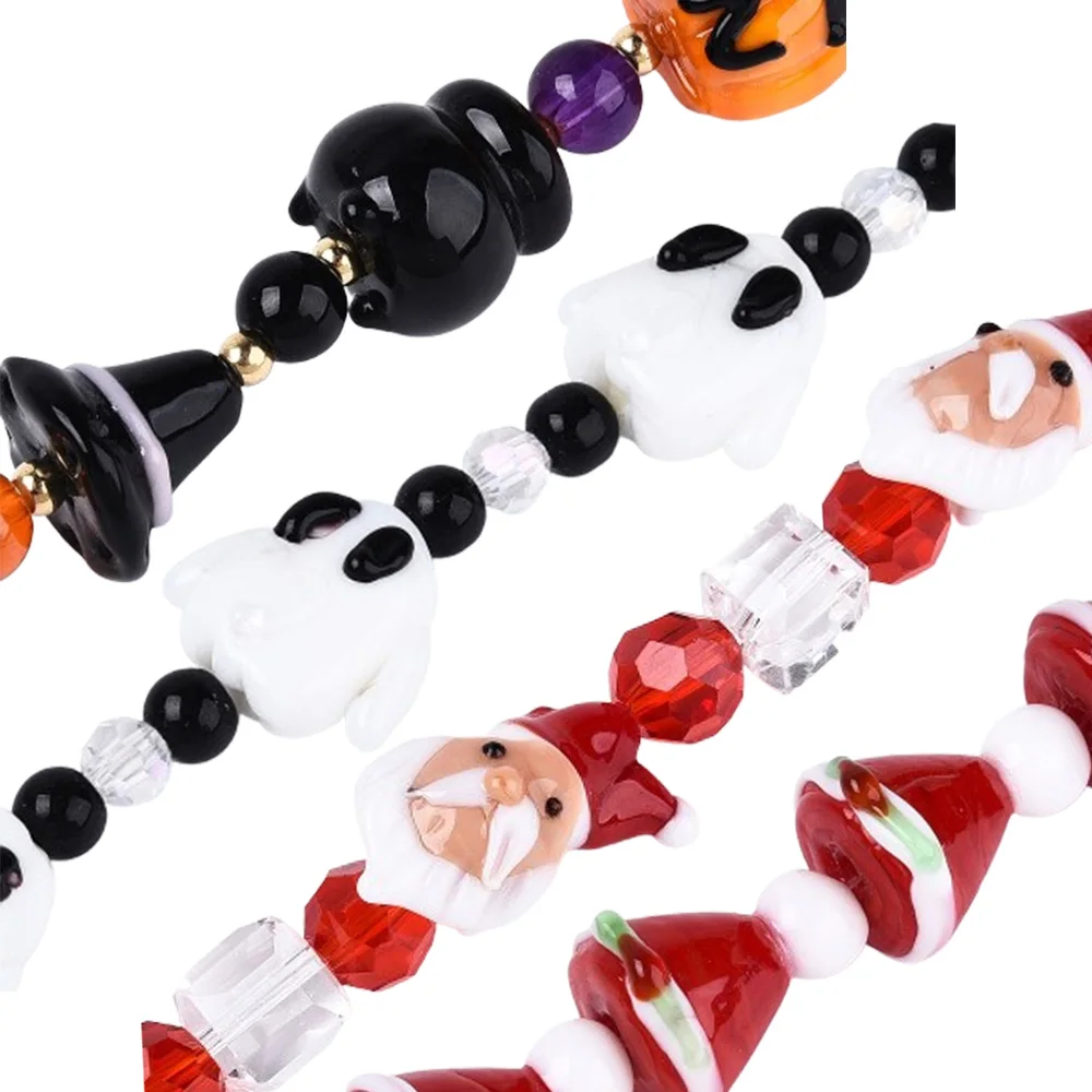 

1 Pack Christmas Halloween Theme Handmade Lampwork Bead Gingerbread Man Snowman Bumpy Glass Bead for DIY Jewelry Making Findings