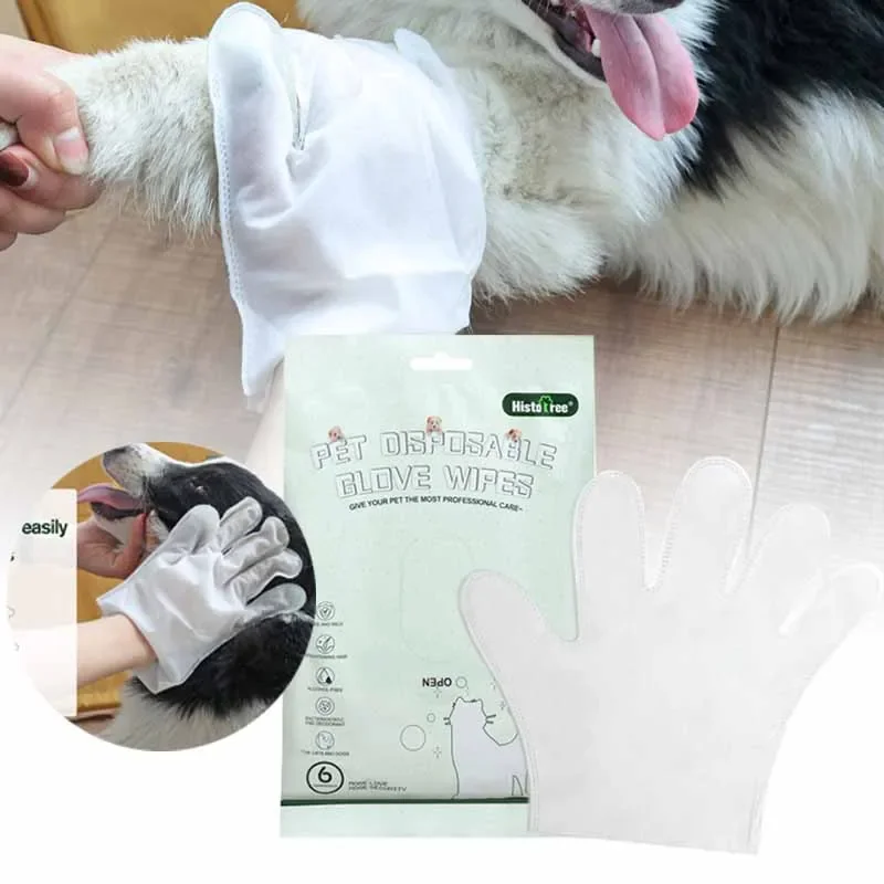 

6PCS Disposable Pet Cleaning Glove Wipes, No Rinse Bath Wipes for Cats & Dogs, Pet Grooming Supplies, No Need Blow Drying