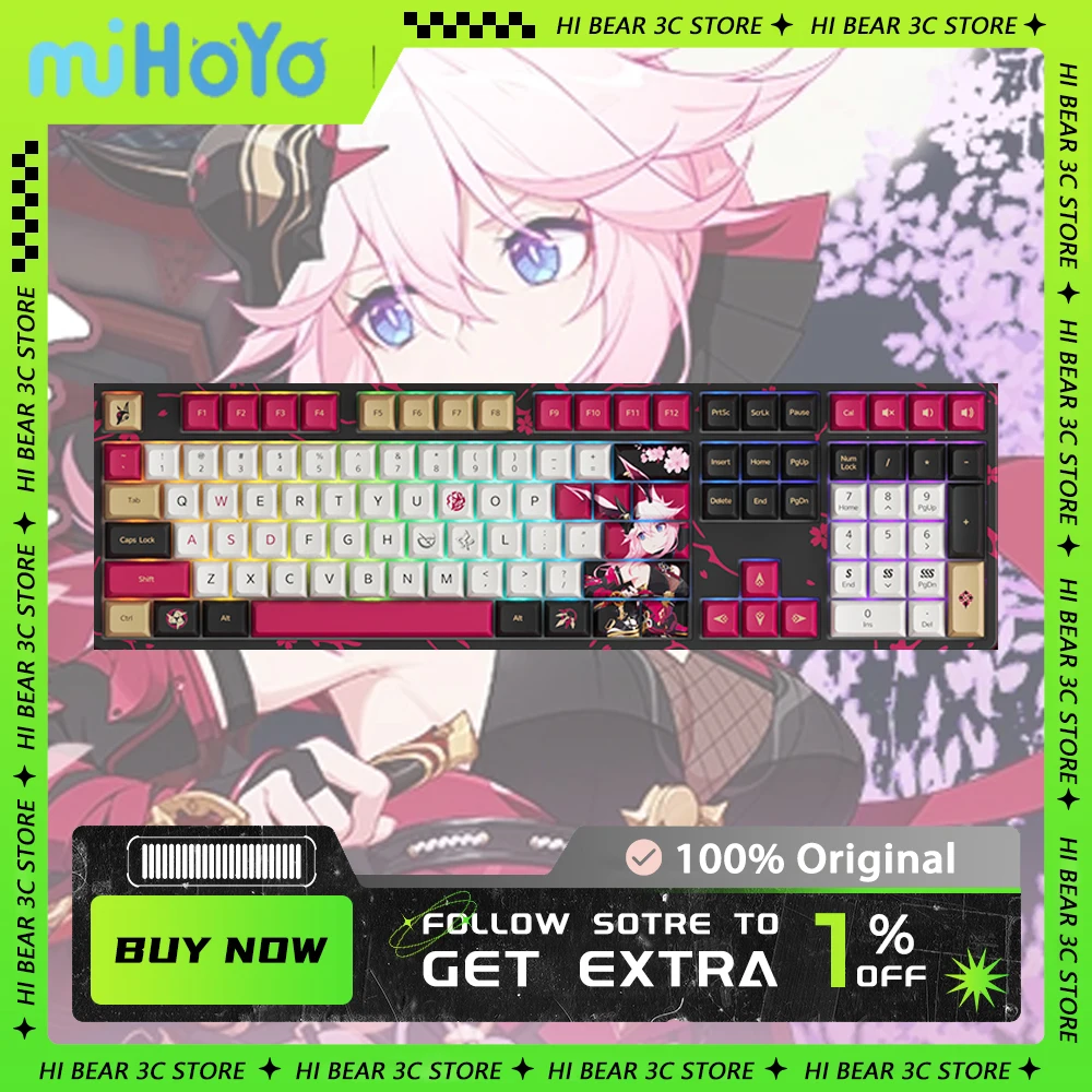 miHoYo Yae Sakura Keyboard Three-Mode Rgb Customization Hot Swap Honkai Impact3 Gaming Mechanical Keyboards Pc Accessories Gamer