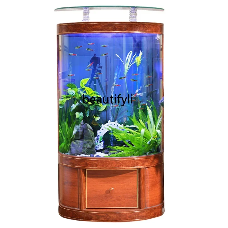 European-Style Semicircle Fish Tank Aquarium Home Living Room Floor Wall Change Water Goldfish Tropical Fish Brocade Lithium