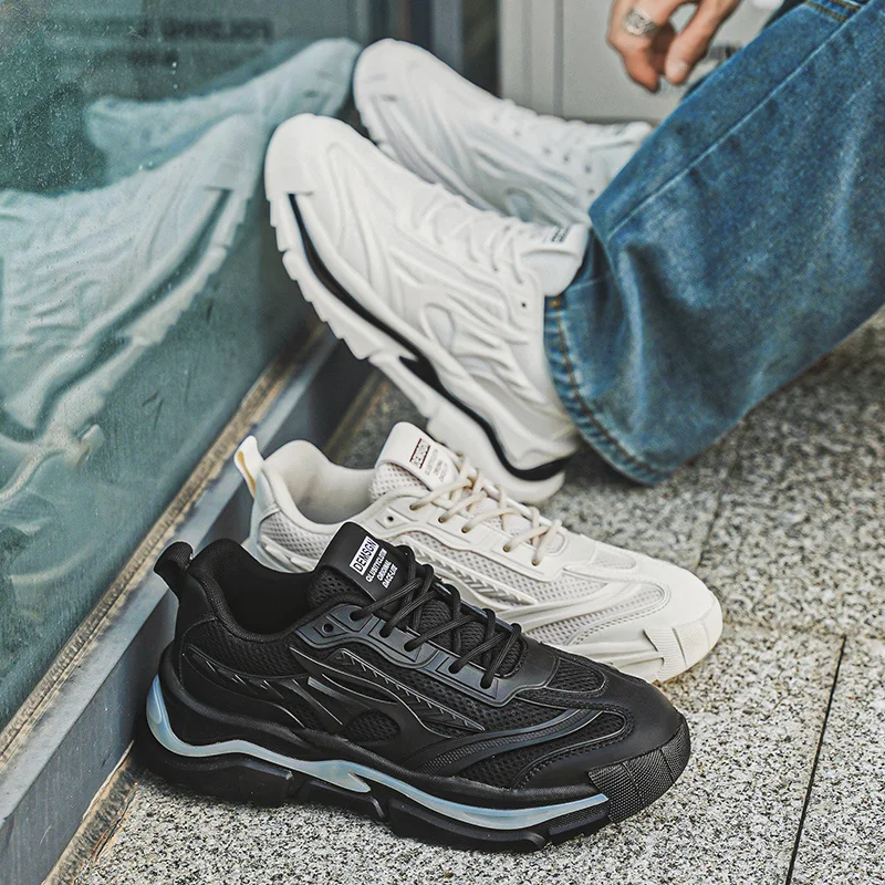 

Новая мужская дышащая спортивная обувь на толстой подошве с сетчатой сеткой и круглым носком, увеличивающая рост, весенне-летняя дышащая спортивная обувь