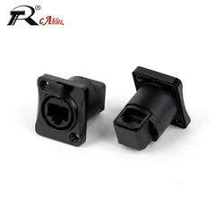 1pc 90° RJ45 Waterproof Network Connector with Rubber Cover 8P8C D Type Female Panel Mount Socket RJ45 CAT5 Ethernet Connector