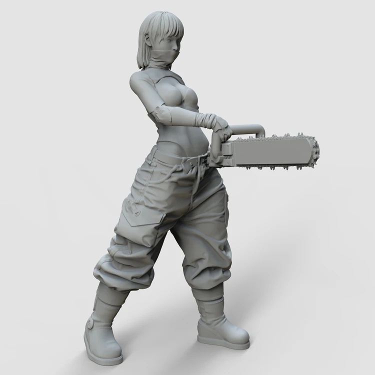 OceanCosmos miniatures, Original, girl with chainsaw, industrial, felling saw trees, sexy, Resin unpainted Model kit figure GK