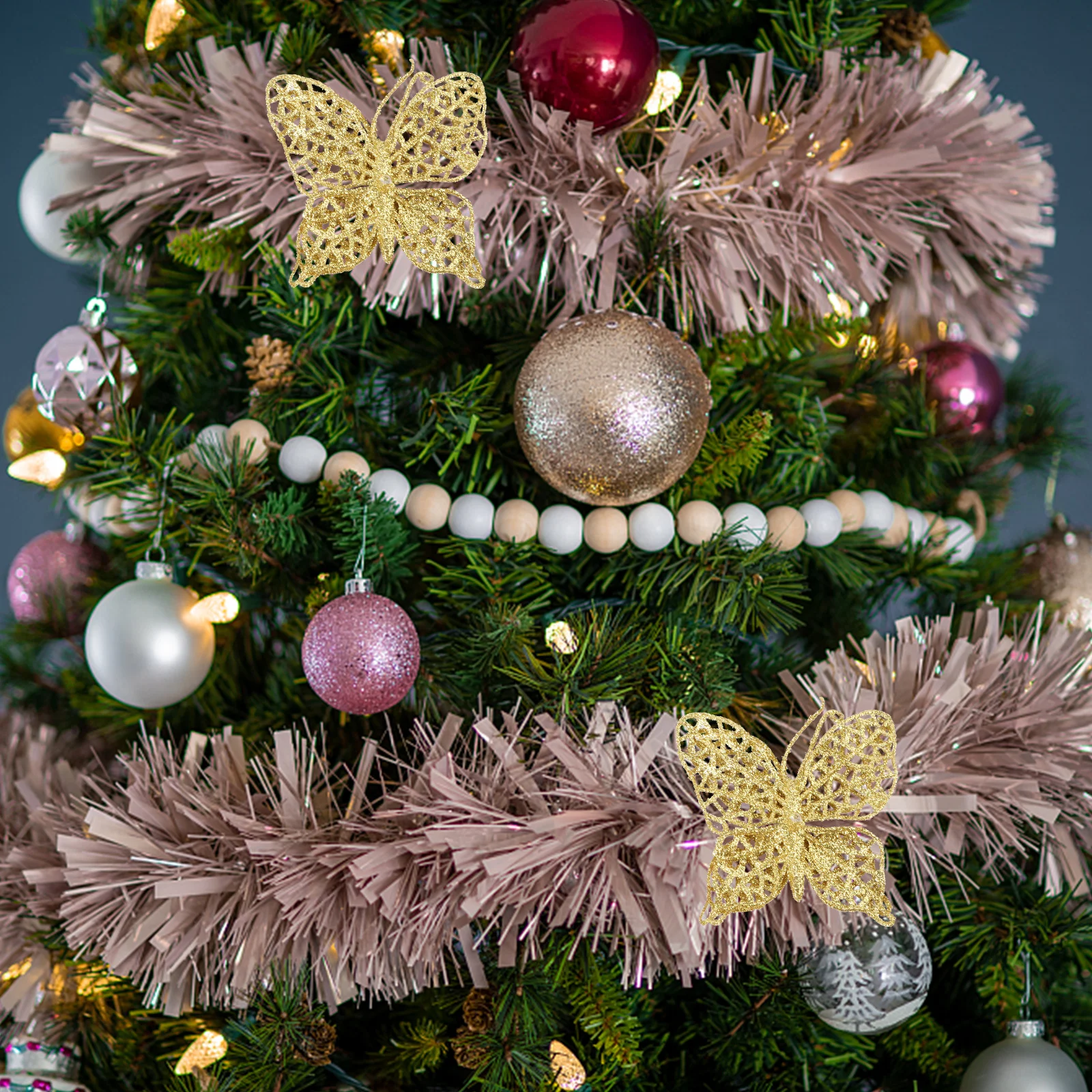 

6pcs 3" 8Cm Christmas Butterfly Decorations For Christmas Tree Wedding Party Home Garden Fence Shed Xmas Ornament Decor