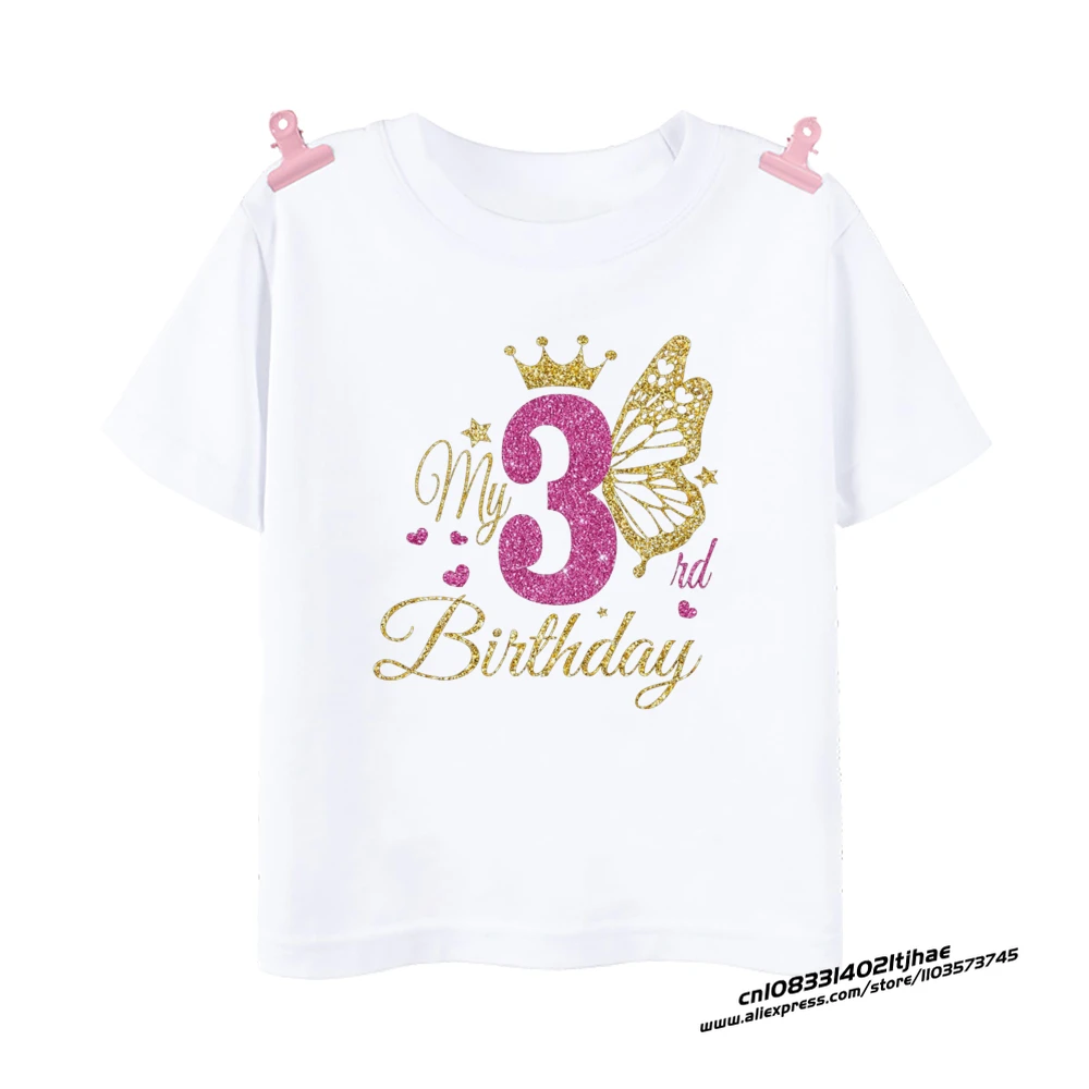 Girls Birthday Shirt 1-12 Birthday T-Shirt Wild Tee Girls Party T Shirt Butterfly Printed Clothes Kids Gifts Fashion Tops Tshirt