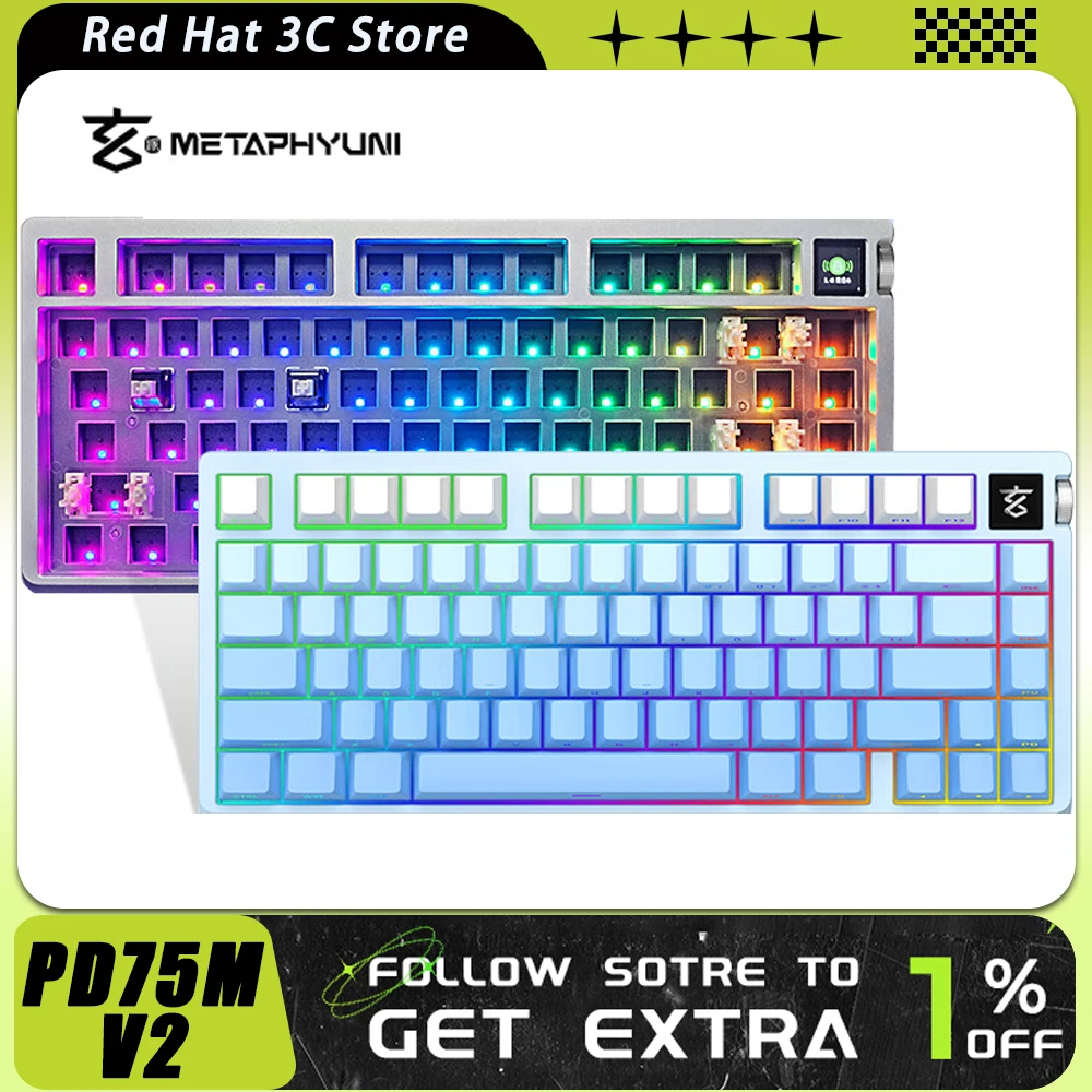 

Metapanda PD75M V2 Mechanical Keyboard Kit Aluminium Alloy Tri Mode RGB Wireless Keyboard Gasket Custom Keyboard PC Gamer Gifts