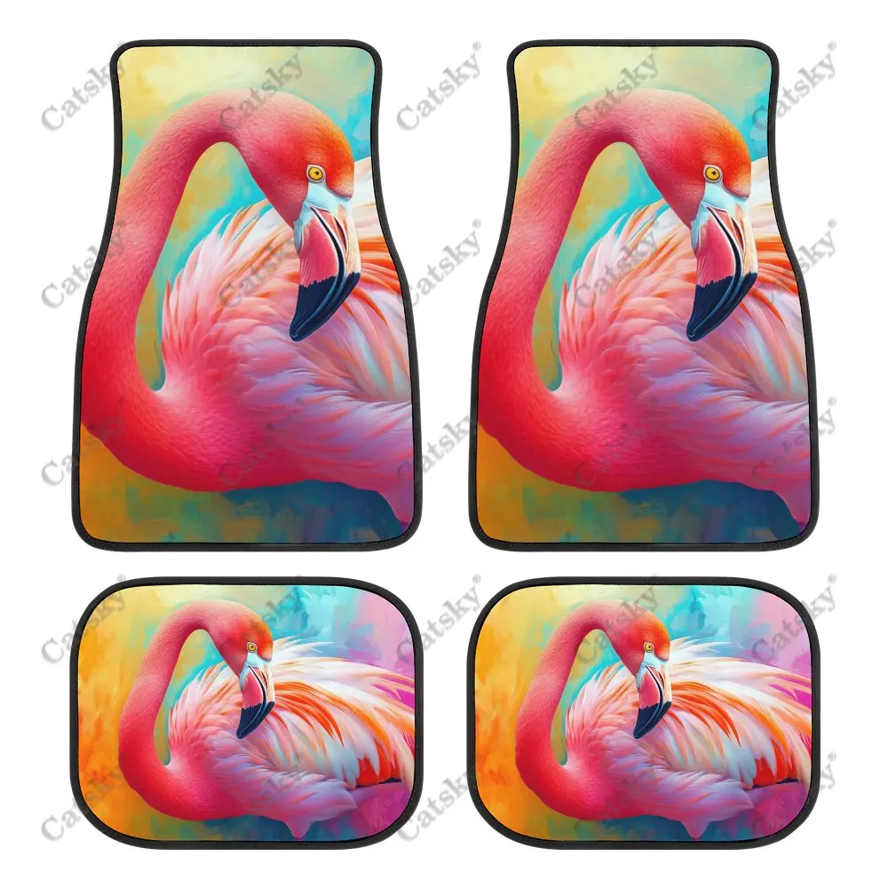 Rainbow Flamingo Animal Car Floor Mats 4-piece Front Rear Carpet Stain-resistant Complete Set Suitable for SUV Truck Interior