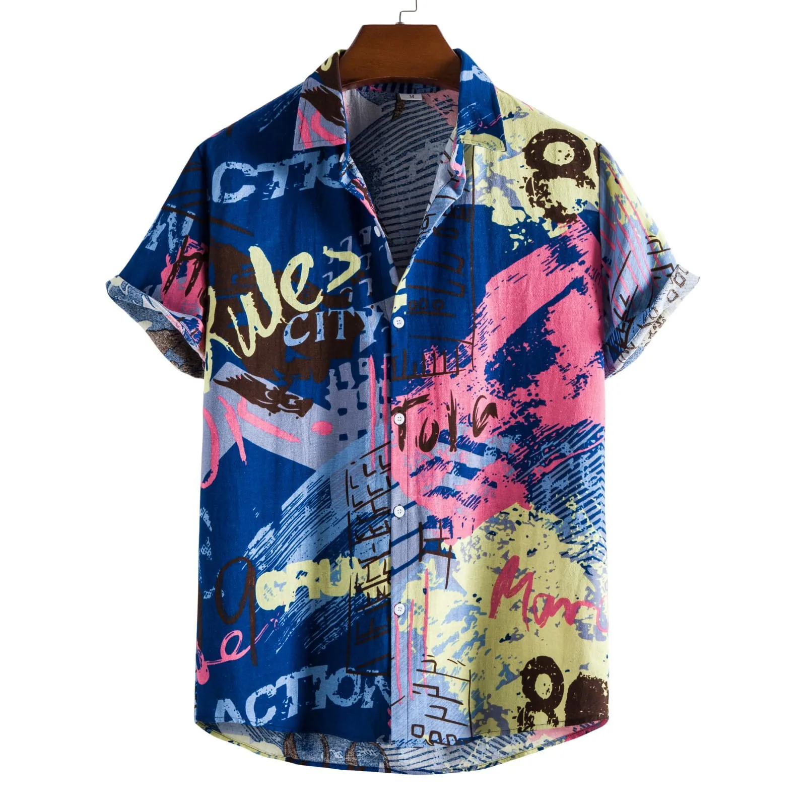 Men's Social Hawaiian Ethnic Short Sleeve Summer Flower Shirt Oversized Loose and Breathable