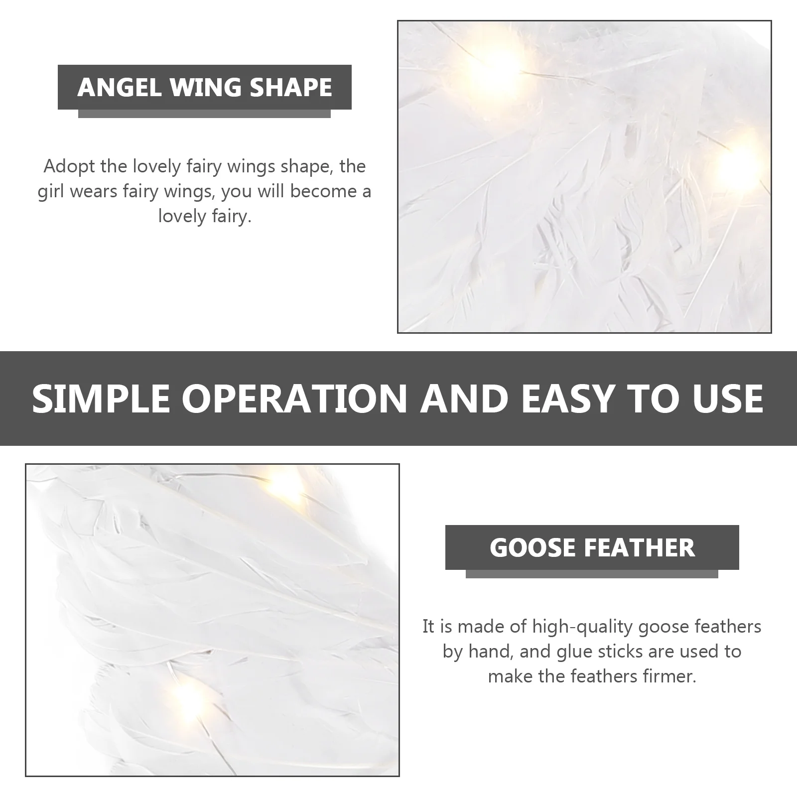

1pc Wings For Glowing Fairy Costume Supplies Party Photo Props Plume Wing-Shaped Decoration Performance Accessory