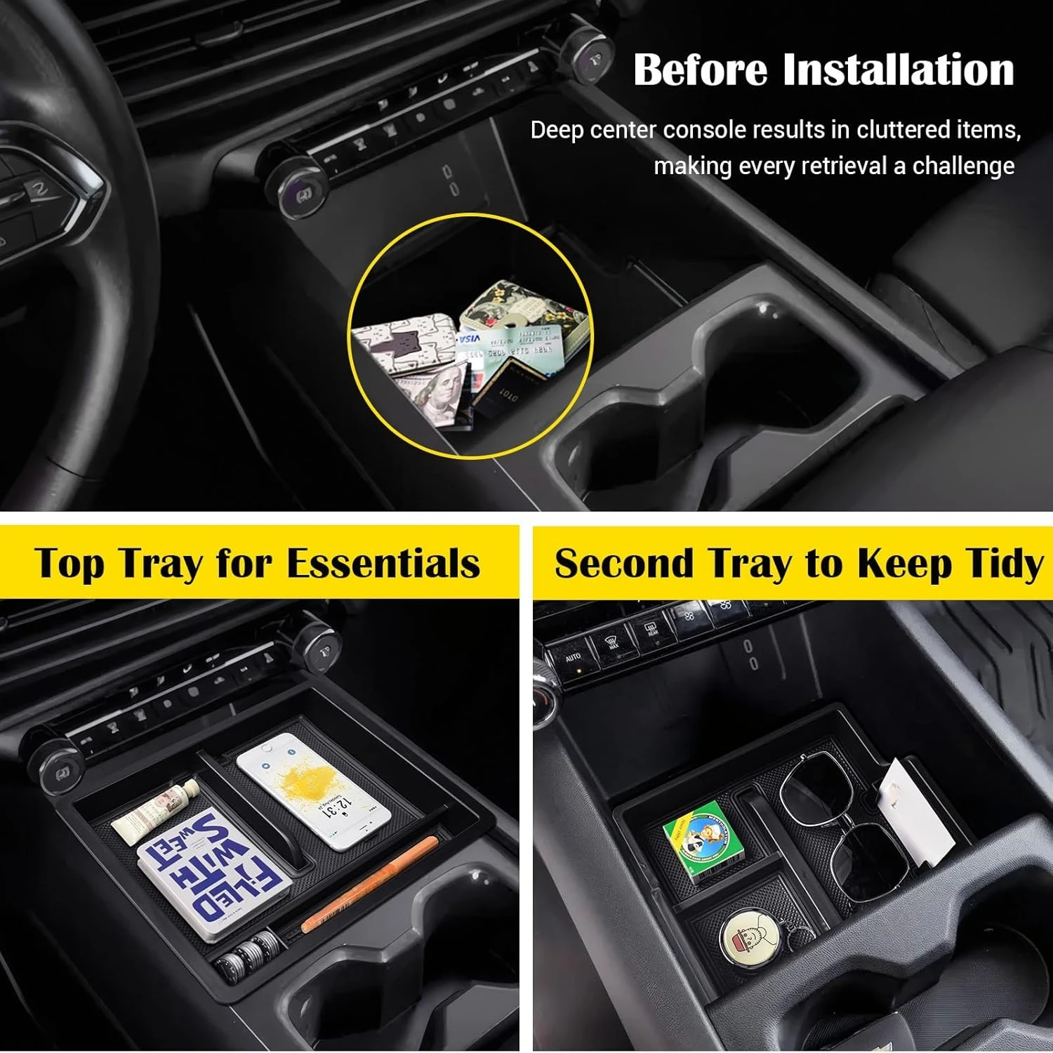 

2PCS Center Console Organizer For 2024 2025 Chevy Silverado EV Accessories Work Truck (WT), 3-Tier Middle Console Insert Tray