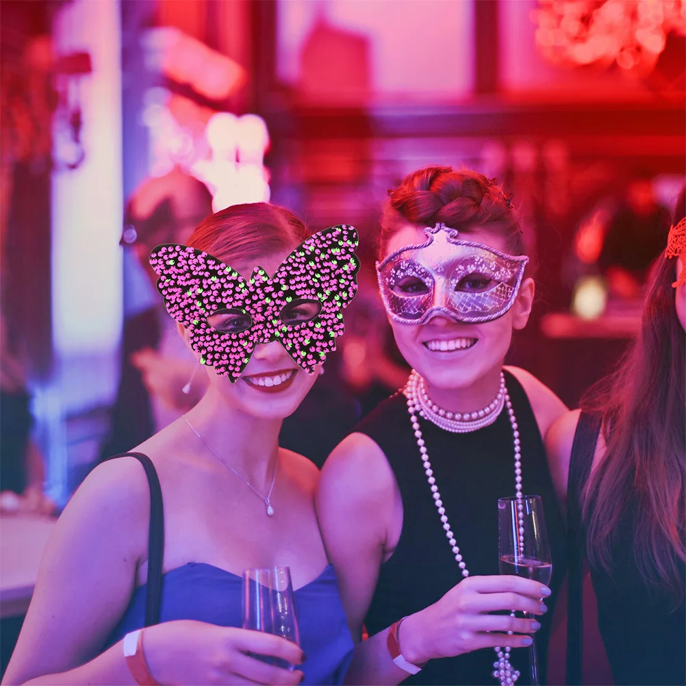 

2Pcs Masquerade Mask Butterfly Venetian Sequin Half Face Elastic Band Party Halloween Prom Women Masquerade Mask