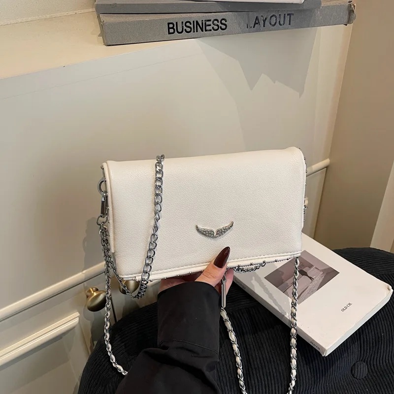 Fashionable Envelope Chain Bag - Women's ZV Inspired Rhinestone Wing, Casual Vintage Shoulder Crossbody Bag