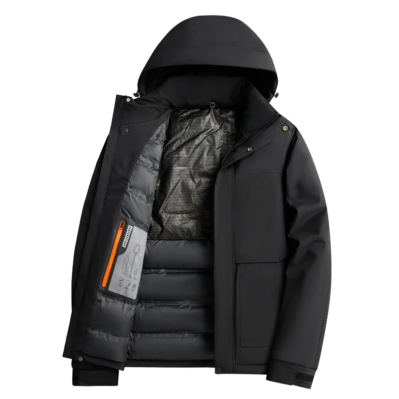 New Men's Winter Overcoat Fashion Hooded Thick Jacket Outdoor Sports Casual Overcoat Cotton Solid Warm Overcoat Trench Coat