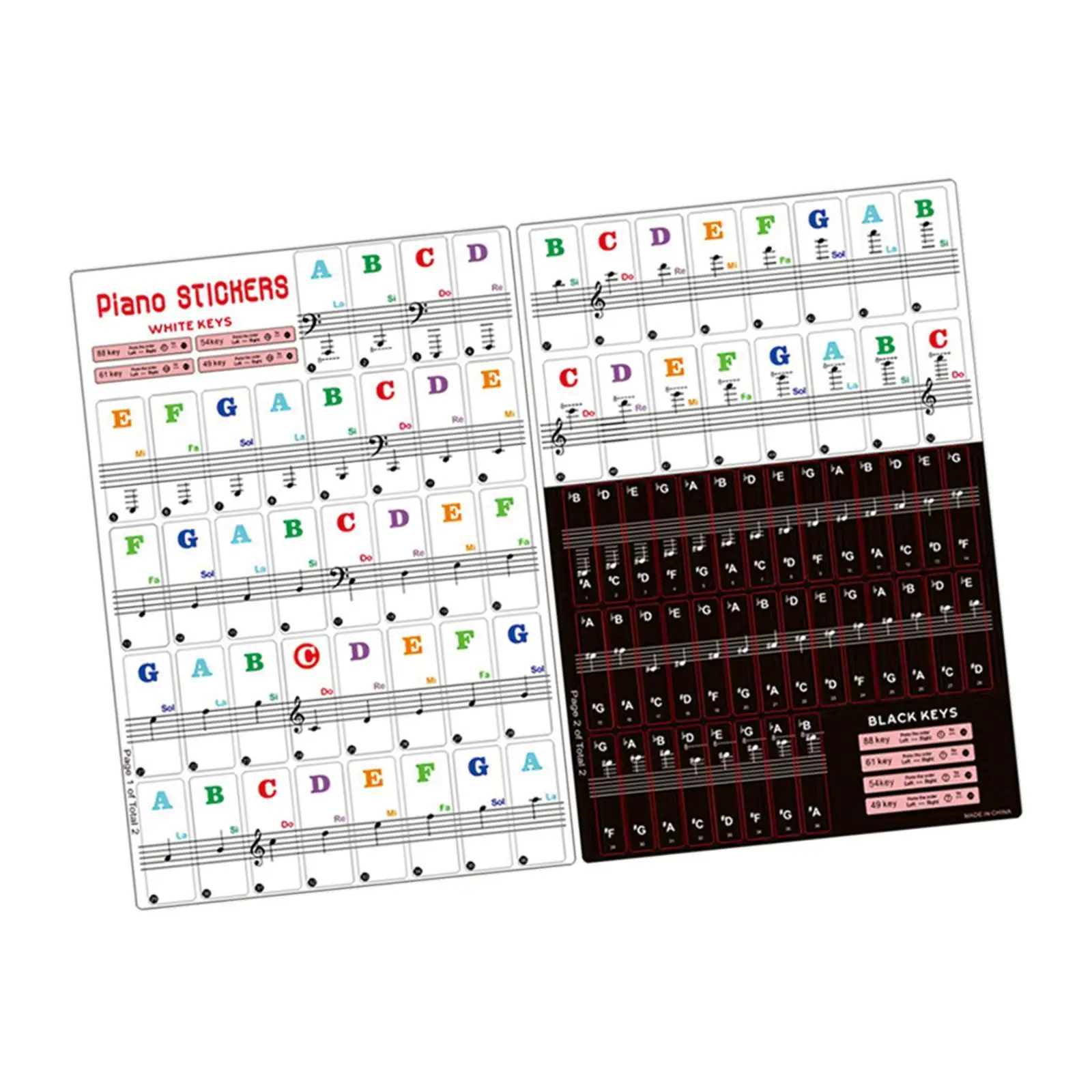 Piano Keyboard Letters Sticker Set for 88 61 54 49 Key Bold Clear Symbols for Beginners Students Removable PVC Multicolor Study