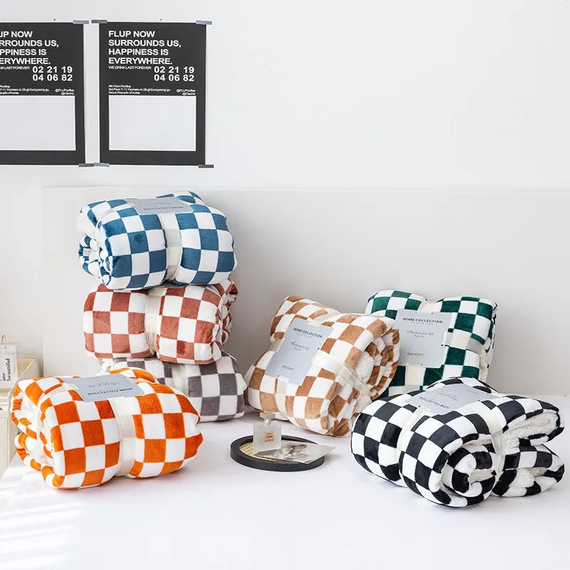 

Checkerboard Blanket Flannel Coral Velvet Blanket Milk Velvet Sofa Cover Blanket Washable