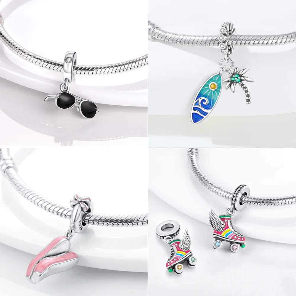 Charms 925 Sterling Original  Silver Beads Fit Bracelets Bag Keychain Diy Women Gift Accessory Camera Painting Sport Pendant