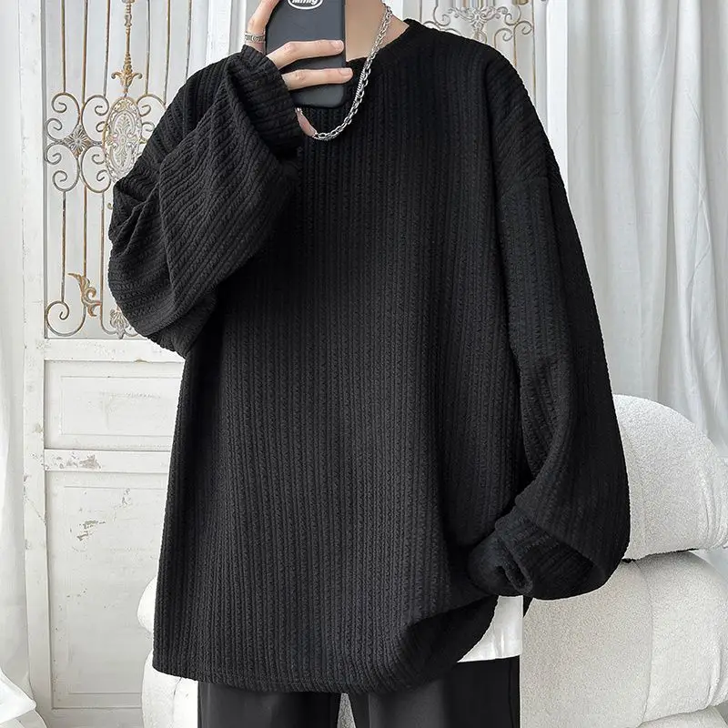 Men's Textured Long Sleeve T-Shirt Casual Slim Fit Base Layer Top Trendy Solid Color Thermal Undershirt for Autumn Winter