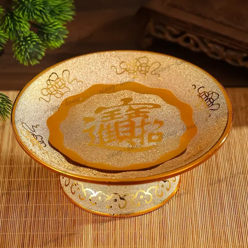 FG  gold fruit plate bring in wealth and treasure buddhist hall supplies offering plate guanyin god of wealth offering