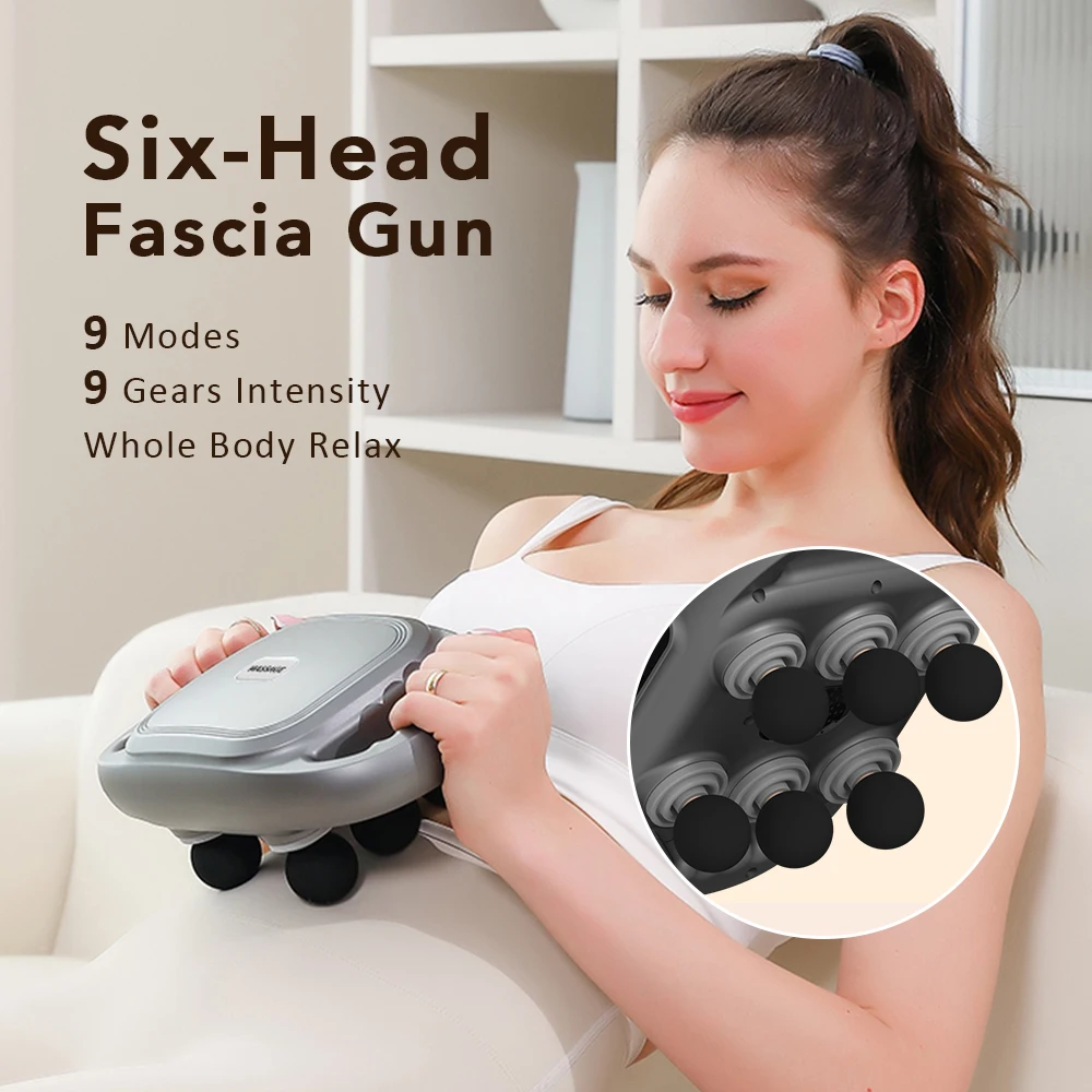 Six-Head Fascia Gun Household Charging Professional Body Massager Strong Vibration Red Light Muscle Relaxation USB Charging