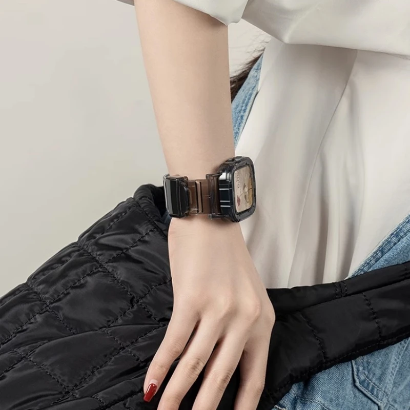 เหมาะสำหรับสายคาด Apple Watch นาฬิกาข้อมือทรงสปอร์ตใสอัลตร้า49มม. SE สายรัดข้อมือที่เรียบง่าย iWatch 8 7 6 45/44/42/41mm