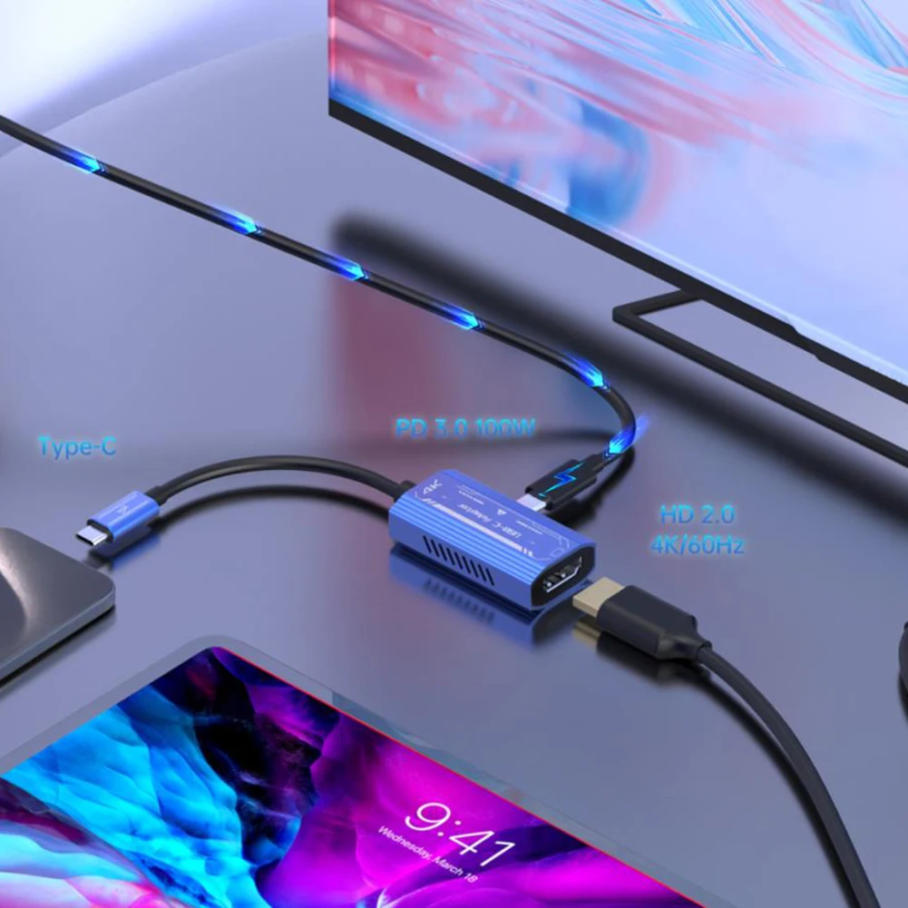 USB Typ C zu HDMI-kompatibler Adapter 4K@60Hz PD100W&Datenübertragung für XREAL/Rokid Air AR-Brille für Switch/Steam Deck/ROG Ally