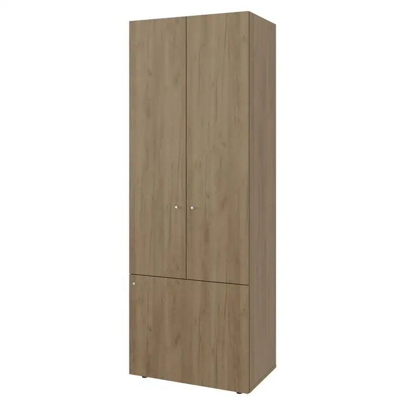 Natural Oak White Armoire 66.9" H, 3-Door Storage with 3 Shelves for Bedroom Organization
