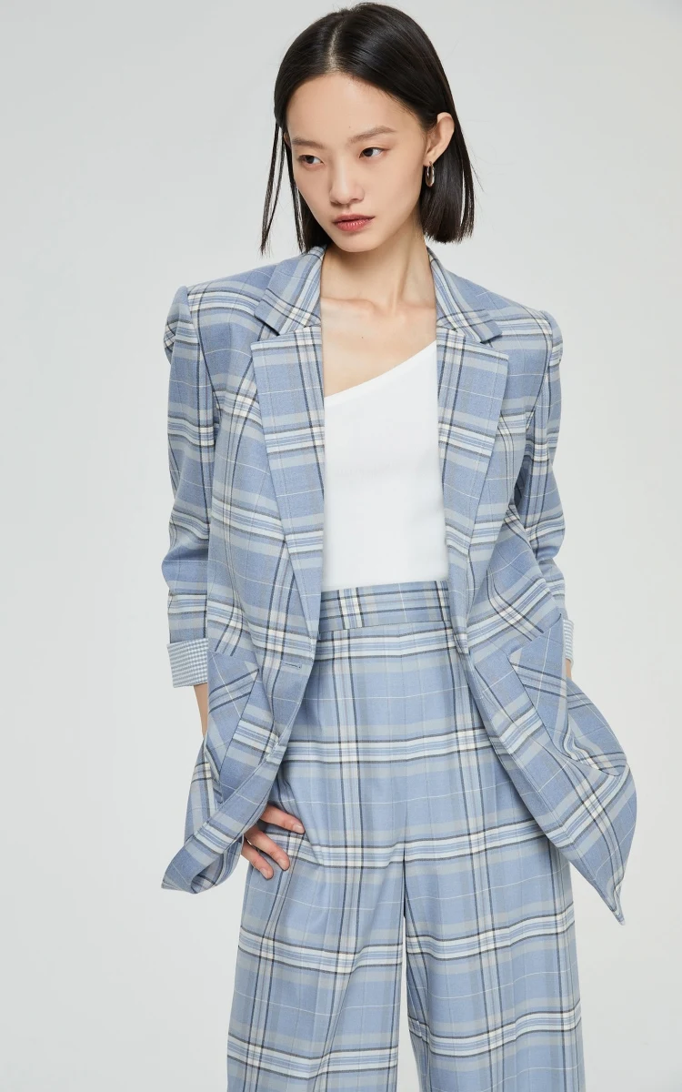 Allingentle Plaid Pants Suit Women's 2 Piece Set Fashion Wide Pantsuit Set for Lady Office Casual Outfits Customize