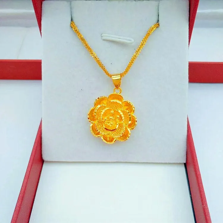 

Luxury 3D Flower Sand Gold Necklace Sparkle Thick Yellow Gold Color Chain Necklace for Women Wedding Engagement Jewelry Gifts