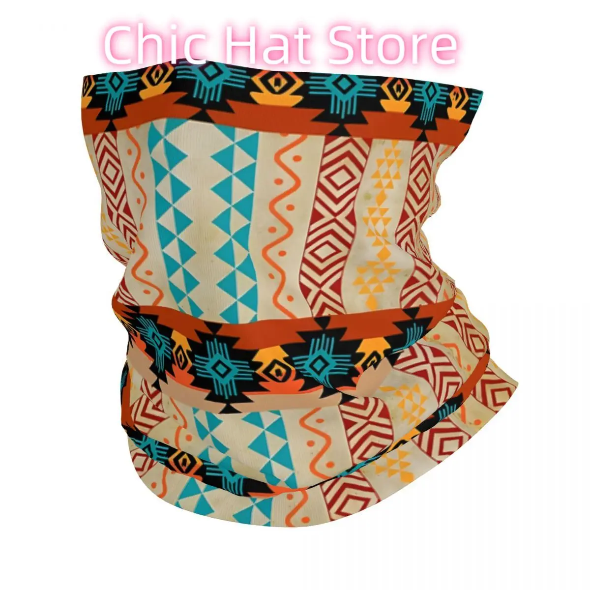 

Aztec In Blue Orange Shades And Browns Bandana Neck Cover Wrap Scarf Balaclava Cycling Unisex Adult Breathable
