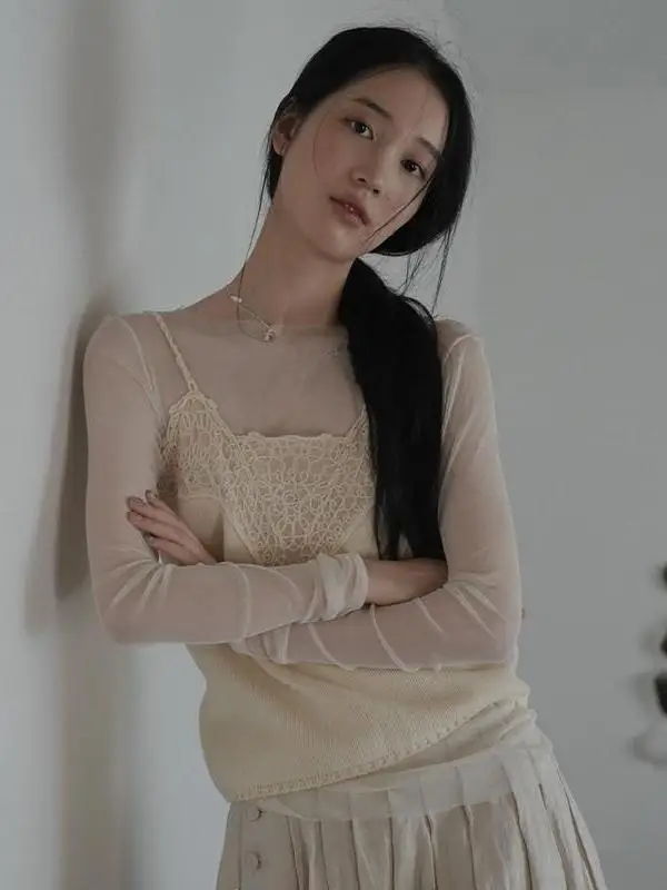 Camiseta ajustada Me Base irt Thin Long Sve con diseño transparente para ir al trabajo Sle Faionable ropa interior