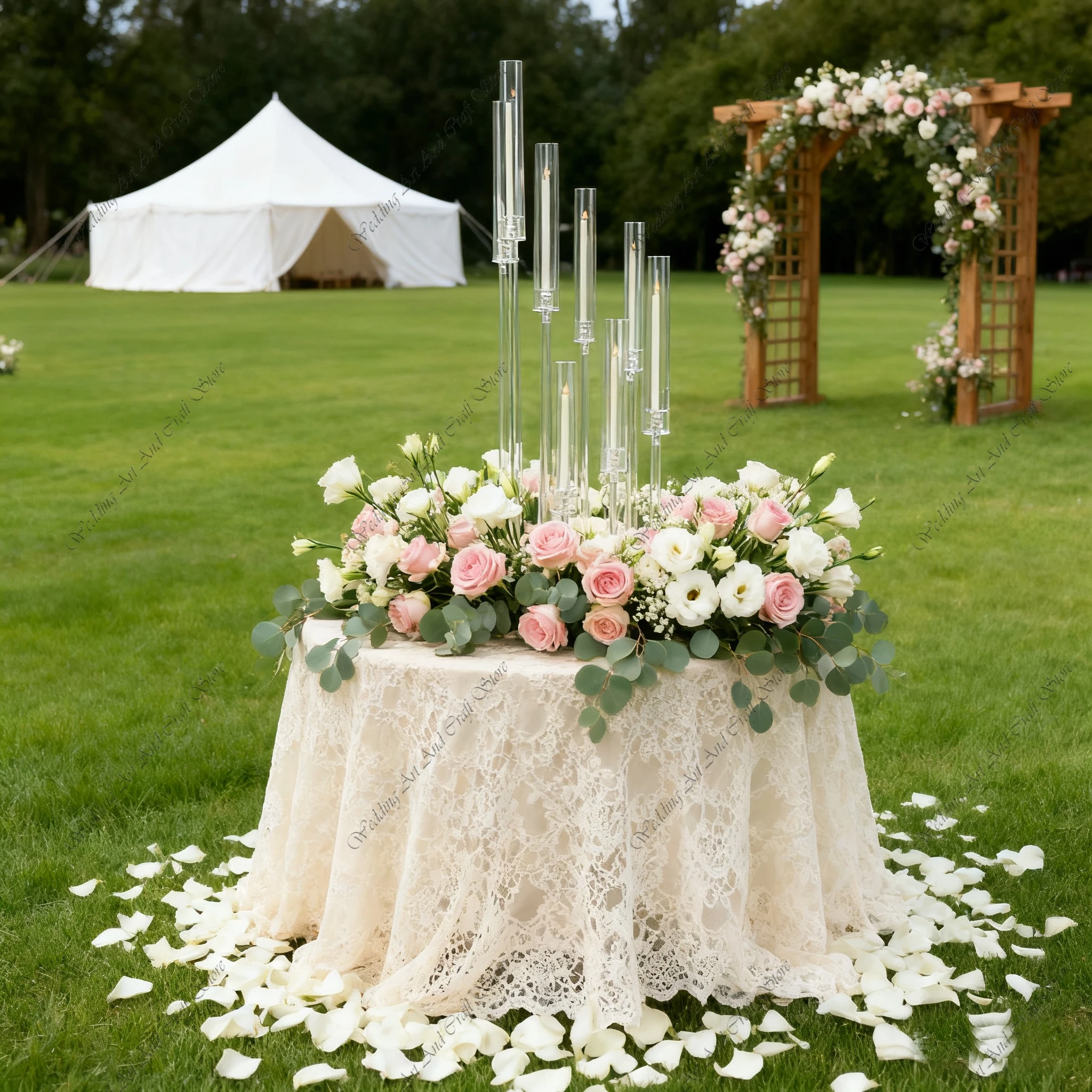 

10pcs 10 Arm f30 Crystal Glass Cluster Candelabra Pedestal Stand Square Hurricane Taper Candle Holder Table Centerpiece ivy55