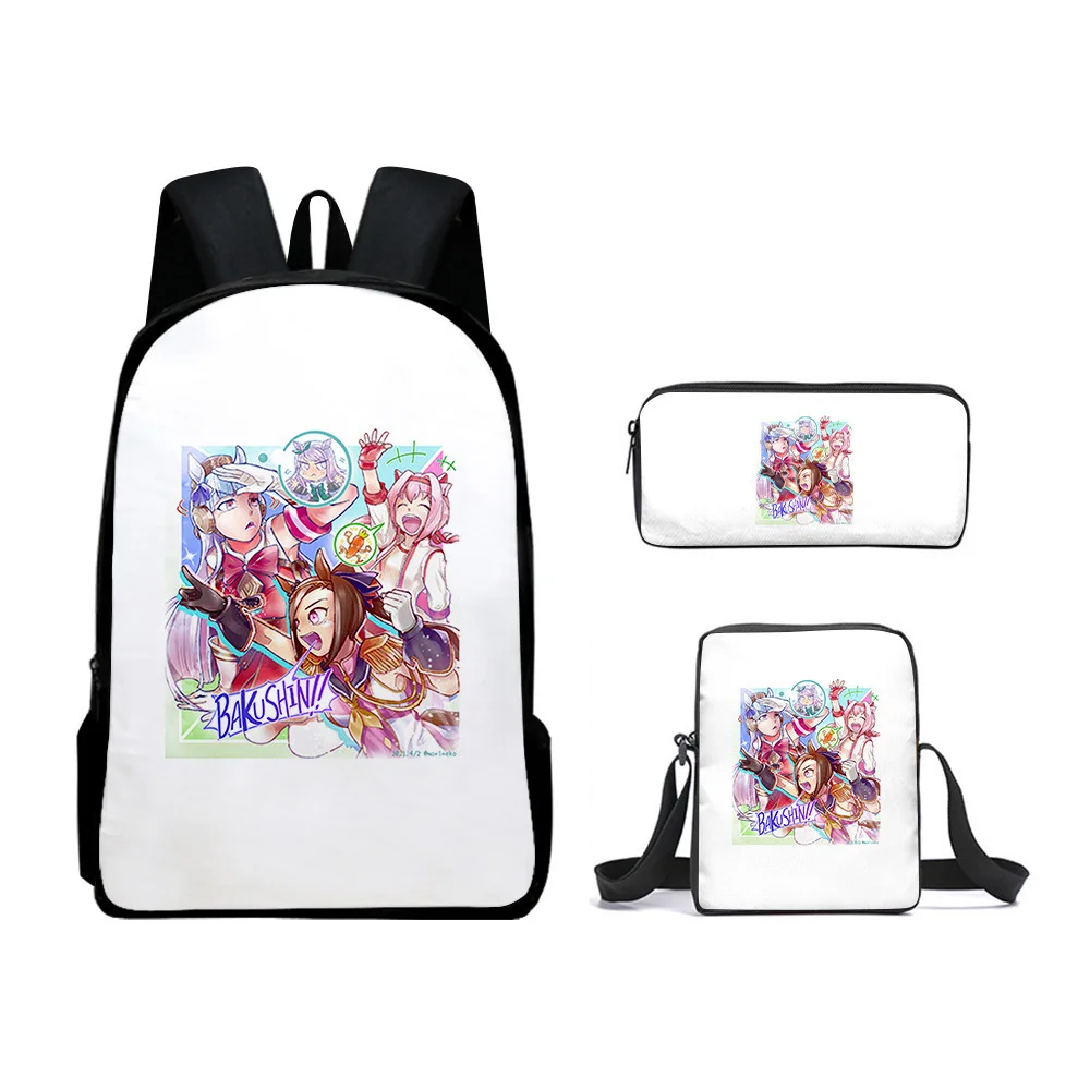 Harajuku Popolare Pretty Derby Stampa 3D 3 pezzi / set Borse da scuola per alunni Zaino per laptop Zaino Borsa a tracolla inclinata Astuccio
