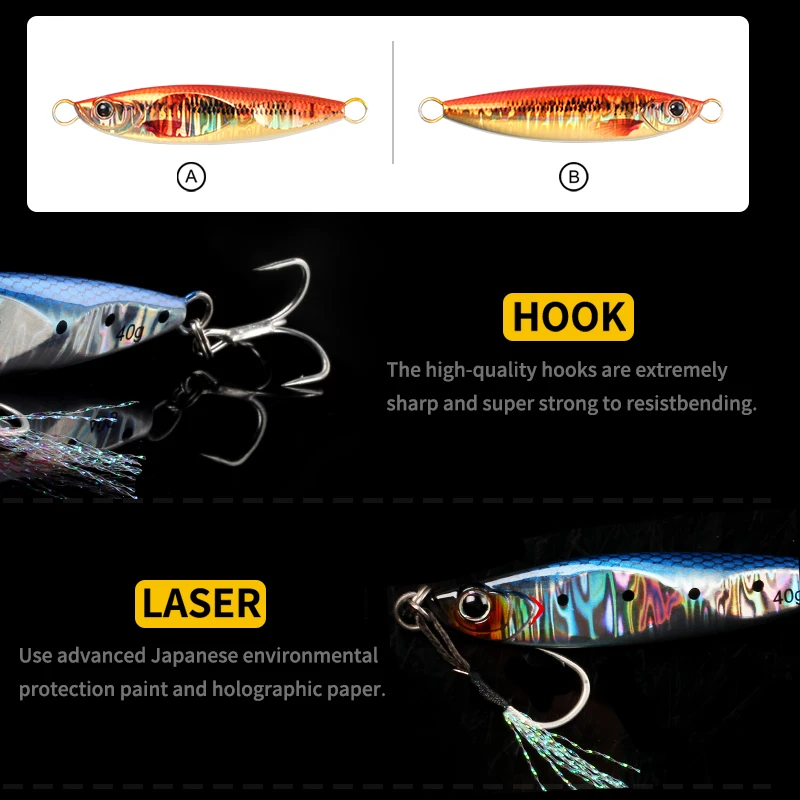 MAGIC WORKS Metal Jig 20G/30G/40G/60G Shore Slowing Jig Fish Hard Sea Bass Fishing Lure Treble Hooks  Artificial Bait 1Pcs