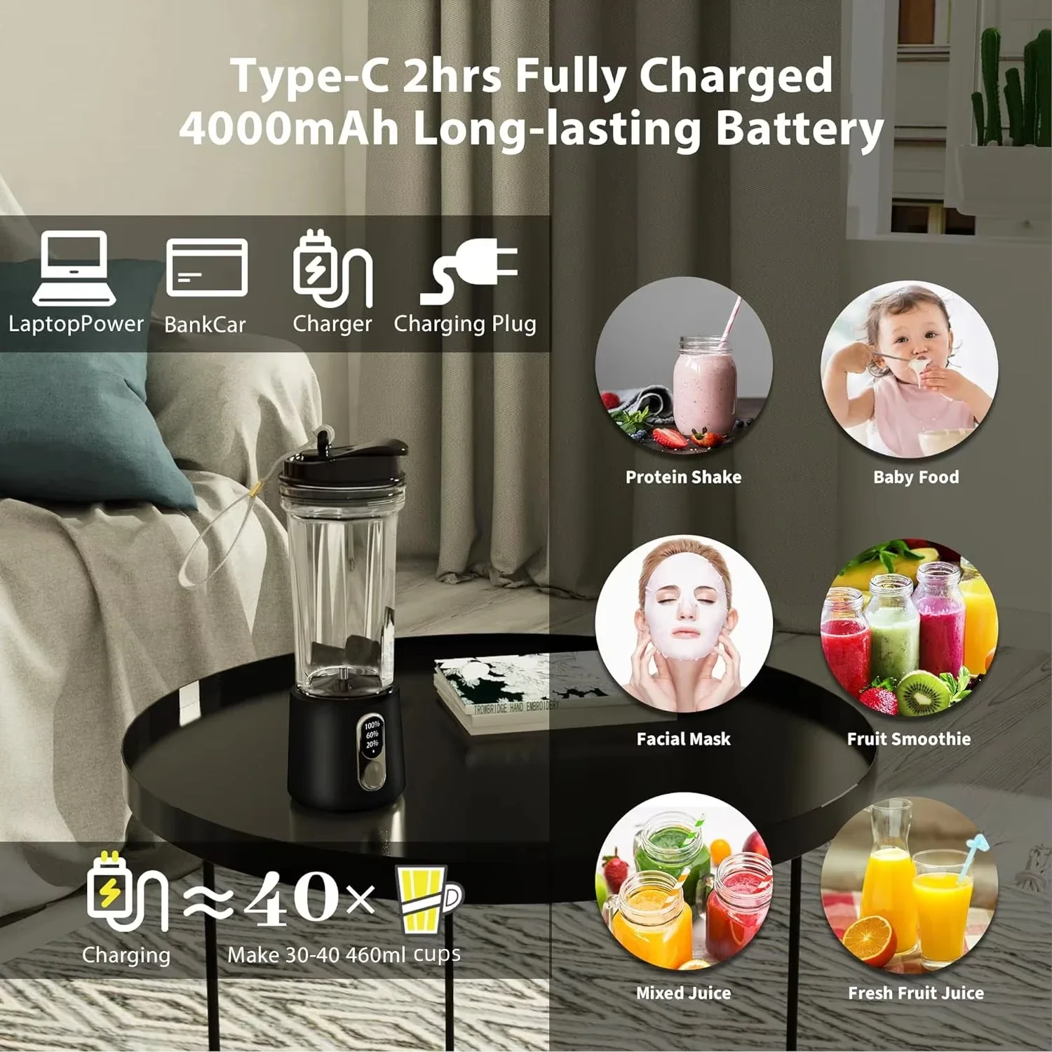 جديد المحمولة عصارة ثنائي الاستخدام كوب عصير USB 4000mAh بطارية داخلي في الهواء الطلق خلاط فواكه طازجة 2 شفرة عصير كوب عصير خلاط