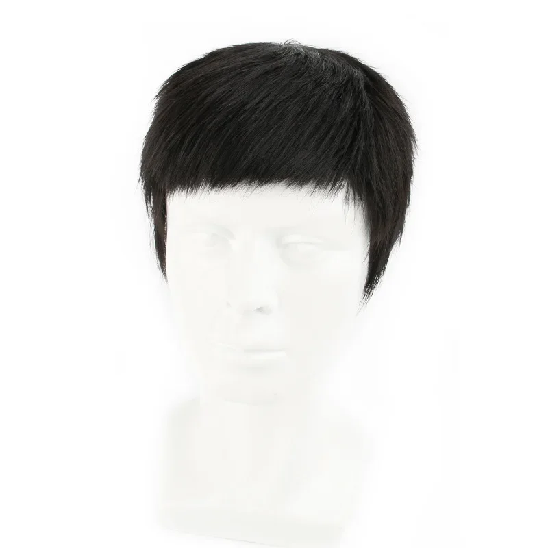 

Синтетический короткий стильный мужской парик, натуральный черный для азиатских мужчин, безволосый выпадение волос, удобный и реалистичный мужской парик среднего размера