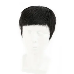 Synthetic Short Style Men Wig Natural Black For Asian Men Hairless Hair Loss Comfortable And Realistic Male Wig Average Size