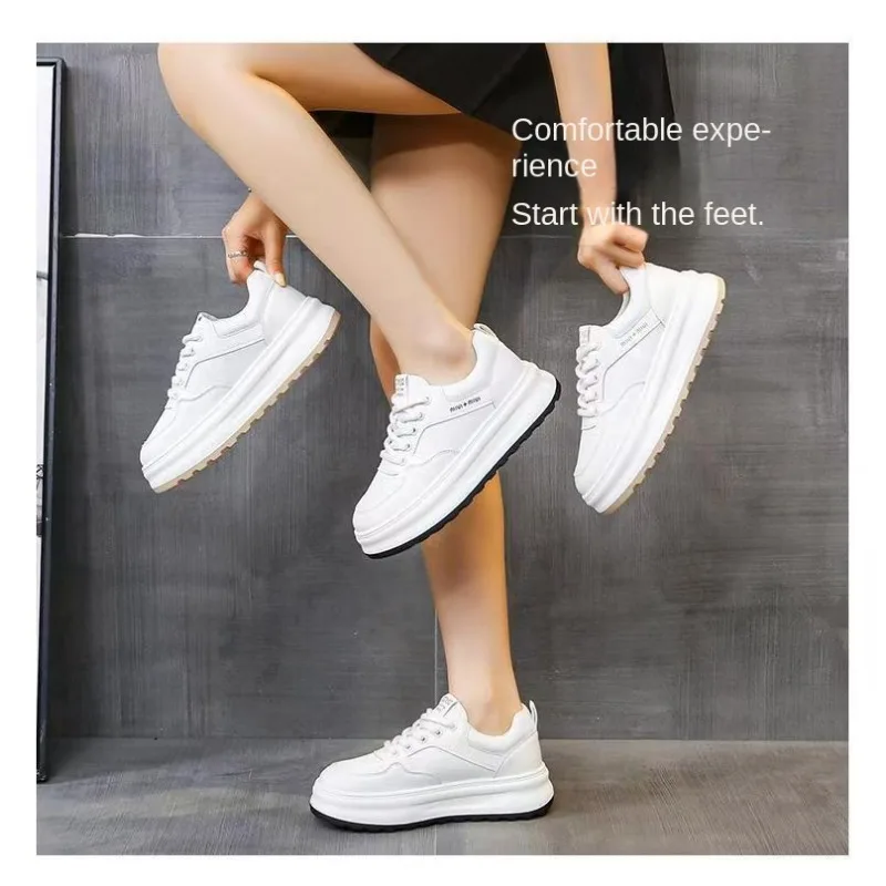 

Women White Platform Sneakers Soft Cushion Casual Shoes Lightweight Breathable Lace-Up Student Trendy Versatile Daily Footwear