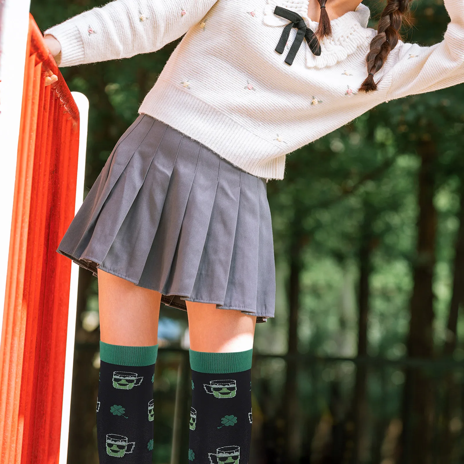 

3Pairs Leg Guard Socks Irish Festival Compression Knee Stockings Size L High Socks for Sports Running Cycling Women