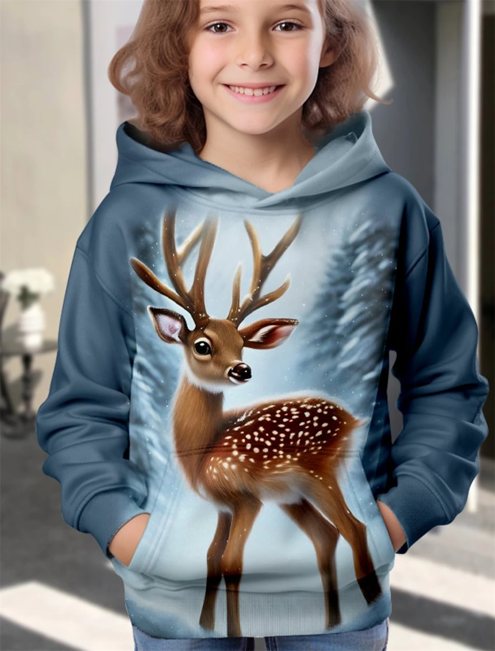 kawaii Hoodie Animal Deer 3D Print Streetwear Boys Girls Sweatshirt Oversized Unisex Hoodies Kids Hooded Pullovers Tops Clothing