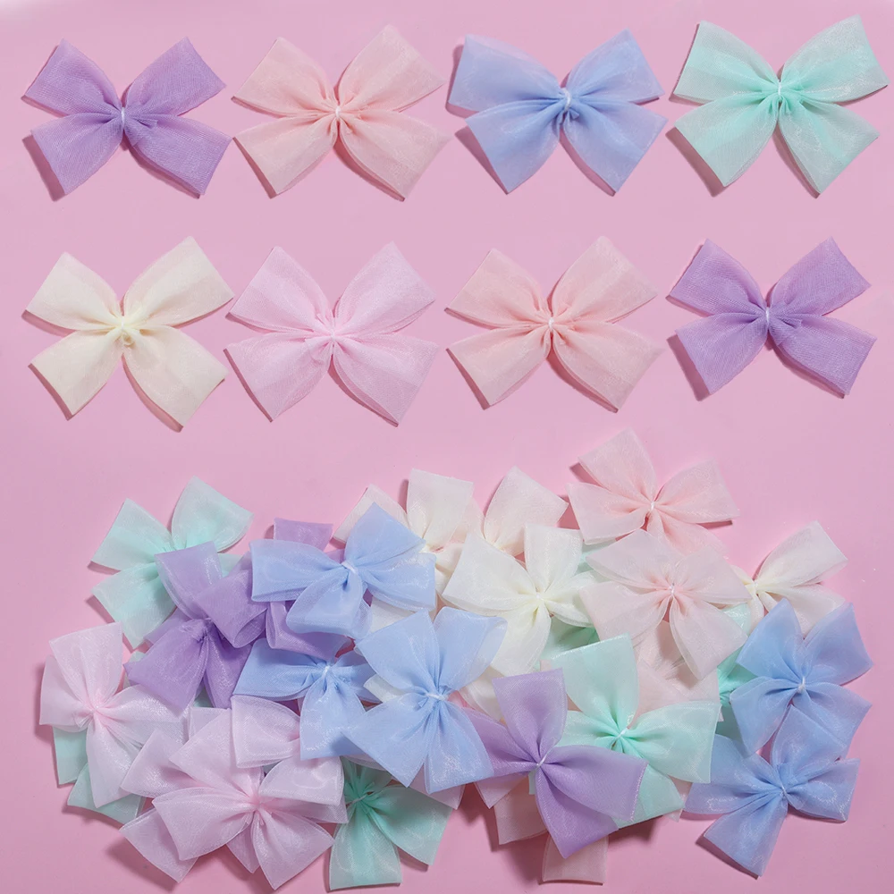 

10pcs/lot Twin Flowing Yarn Double Layered Mesh Bow Candy Colored Bow Decoration Cloth Accessories DIY Making Jewelry Wholesale